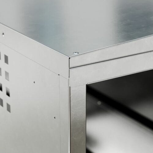 Fietskluis Basic 20 Detail van de stalen hoekverbinding van de Protect fietsbox Basic